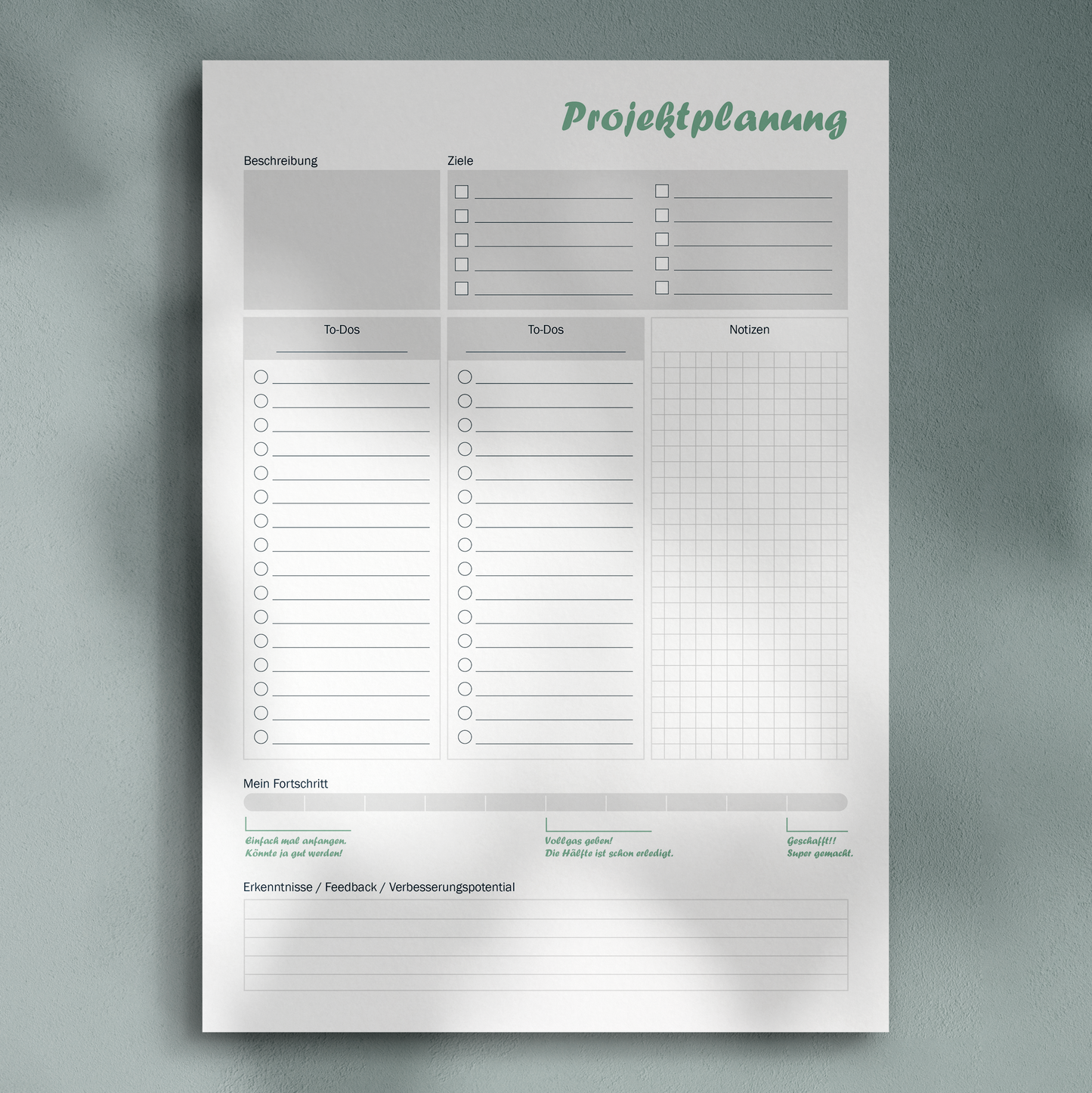digitaler Projektplaner zum selbst ausdrucken DIN A4, Farbe: Mint
