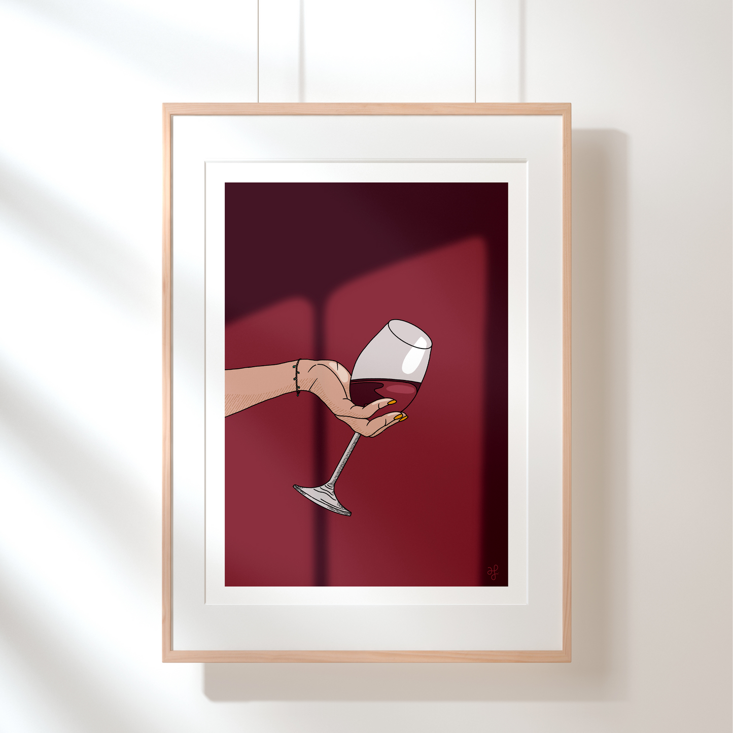 gedrucktes & digitales Poster DIN A4 Weinglas in Rahmen
