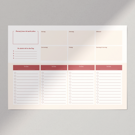 digitaler Wochenplaner zum selbst ausdrucken DIN A4, Farbe: Apricot