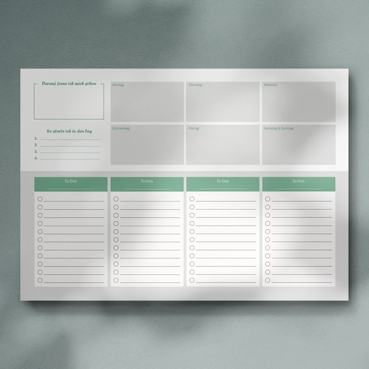 digitaler Wochenplaner zum selbst ausdrucken DIN A4, Farbe: Mint